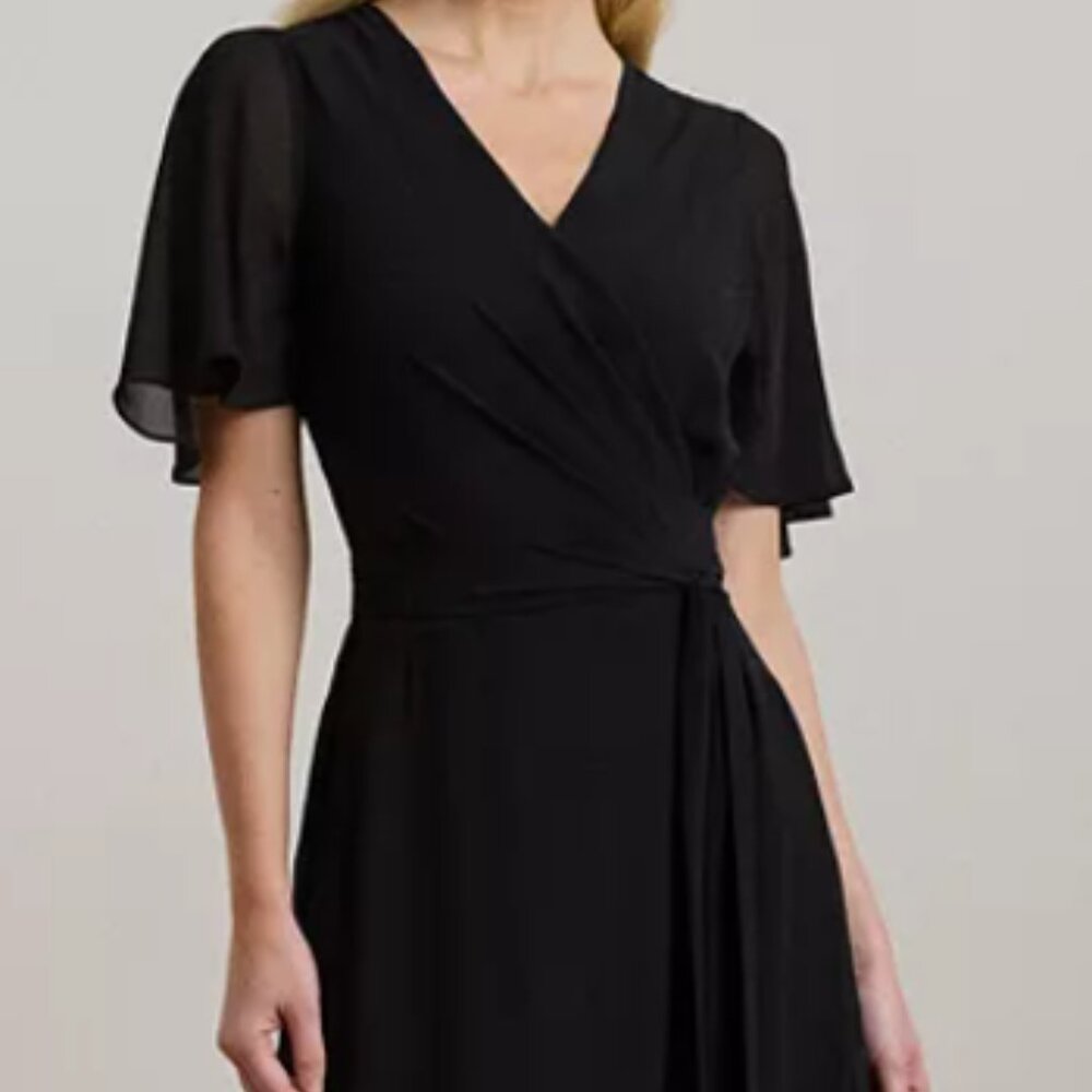 Lauren Ralph Lauren georgette wrap dress flutter sleeve size 16